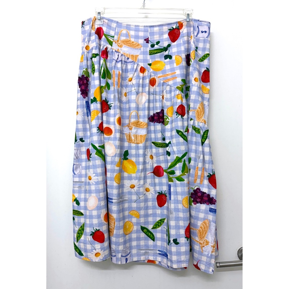 Lisa Says Gah Maeve Picnic Alfresco Midi Skirt Food Vegetable Blue Gingham 2XL - Picture 2 of 15